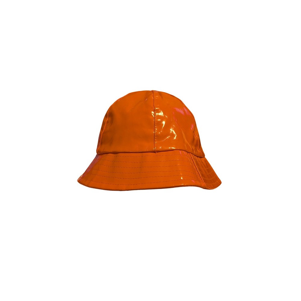 Orange Vinyl Bucket Hat Y2K Patent Glossy Rain Hat 90's Streetwear Waterproof